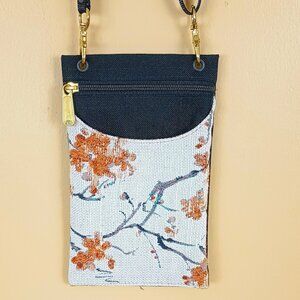 Danny K Floral Tapestry Crossbody Bag Black & Pink Cell Phone Purse Adjustable